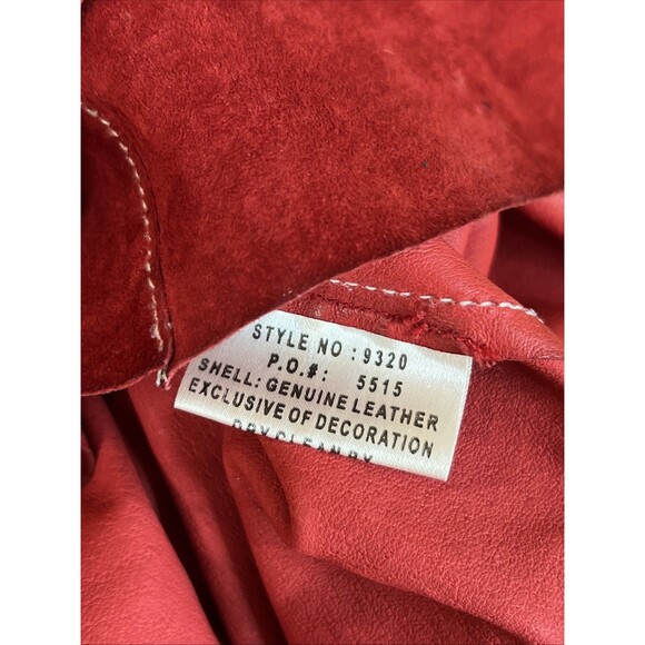 Vintage Red Suede Genuine Leather Shell Margaret Godfrey Western Boho Cape Sz XL - Picture 9 of 12